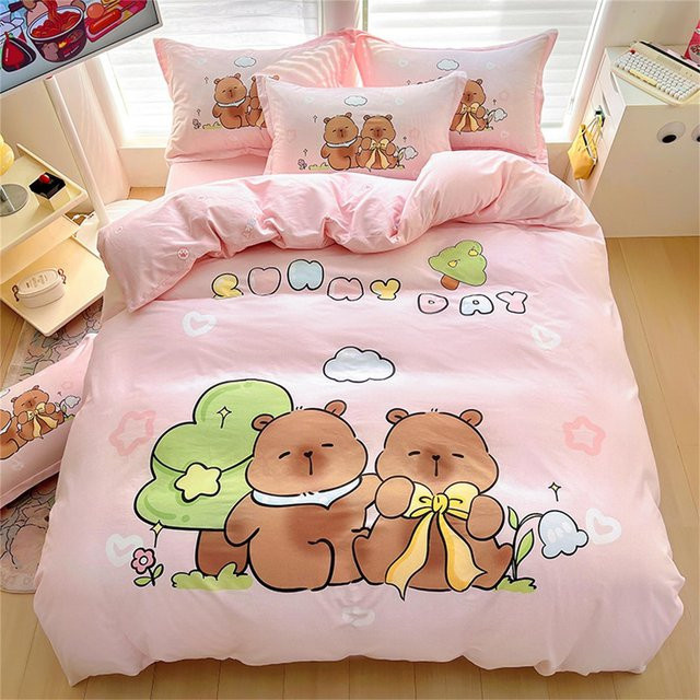 Flylo Capybara Bettwäsche Set mit 3D Design in Pink, Mikrofaser Bettbezug und Kissenbezug für Kinder und Familien, Breite: 90 cm, Länge: 200 cm - Bild 1