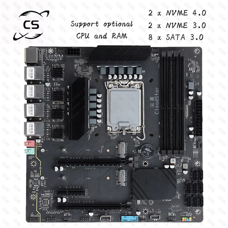 SZJN Z690 Motherboard für NAS-Builds mit LGA1700, unterstützt Intel-Prozessoren, M.2 NVMe und 8 native SATA Anschlüsse, AV1 Hardware-Dekodierung, Schwarz - Bild 5