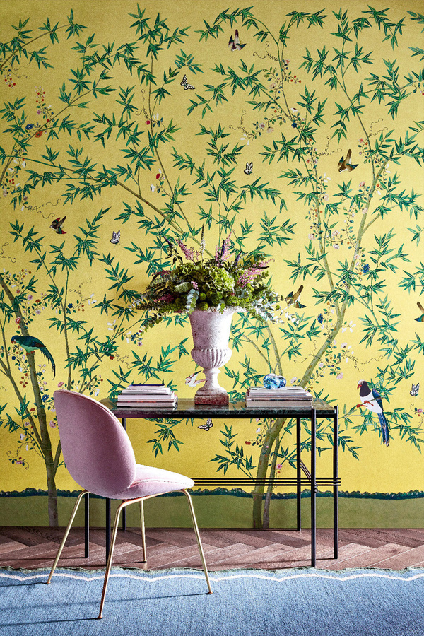 Little Greene Mural Belton Scenic Sunbeam Fototapete in Gelb mit Natur- und Blumenmotiven - Bild 1