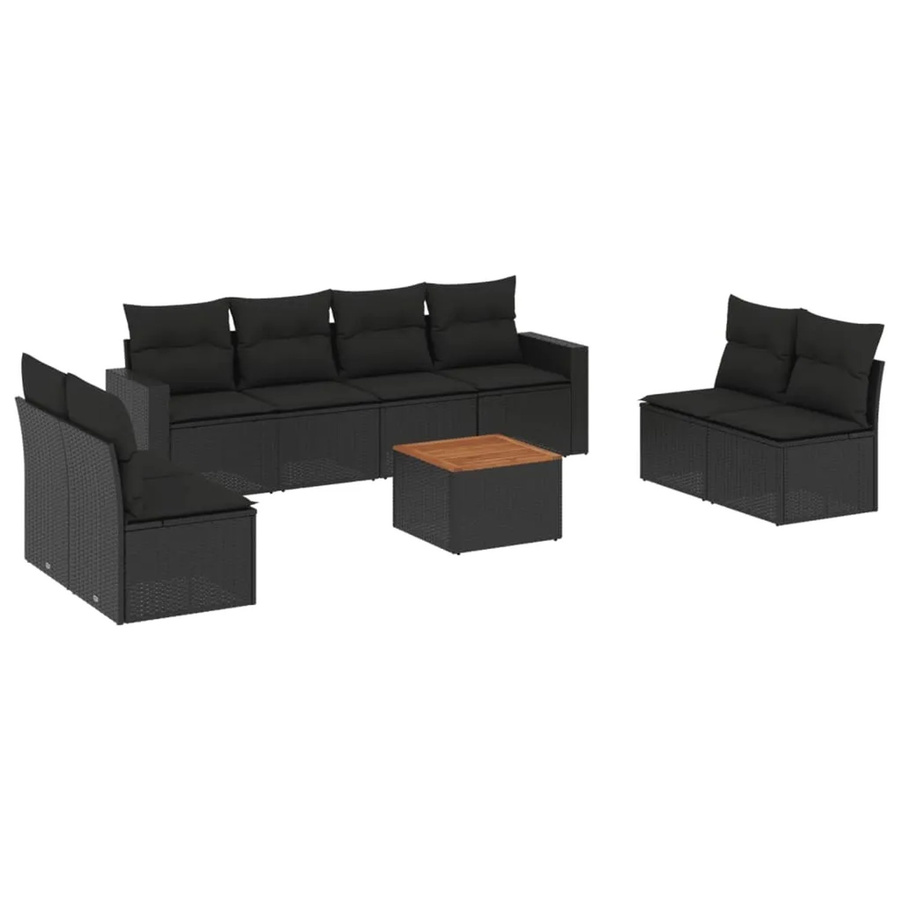 vidaXL 9-teilige Garten-Sofagarnitur aus Poly-Rattan mit Kissen in Schwarz - Bild 2