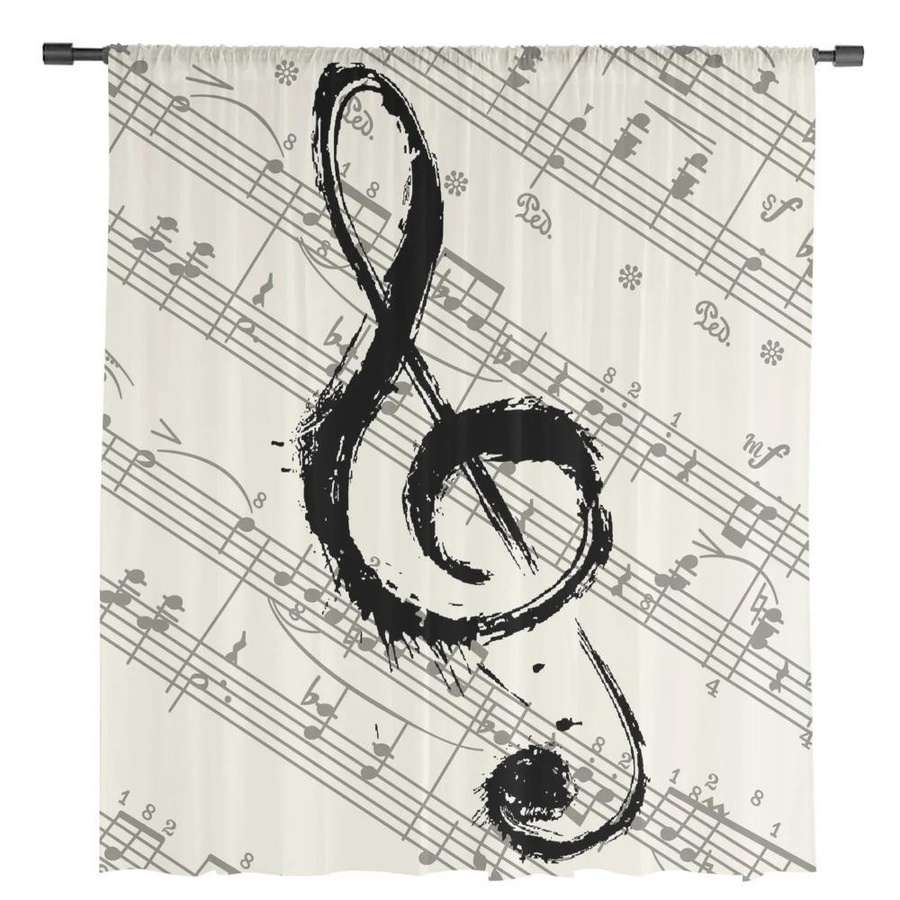 Yiran Furniture Transparentes Voile-Fenstervorhang Musik Vintage Design, Breite: 135 cm, Höhe: 137 cm - Bild 3