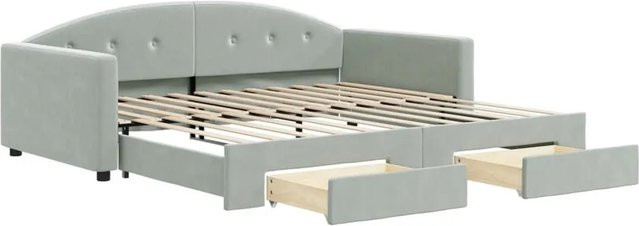 vidaXL Tagesbett ausziehbar mit Schubladen in Hellgrau aus Samt, B/T/H: 100-120 x 200 x 75 cm - Bild 1