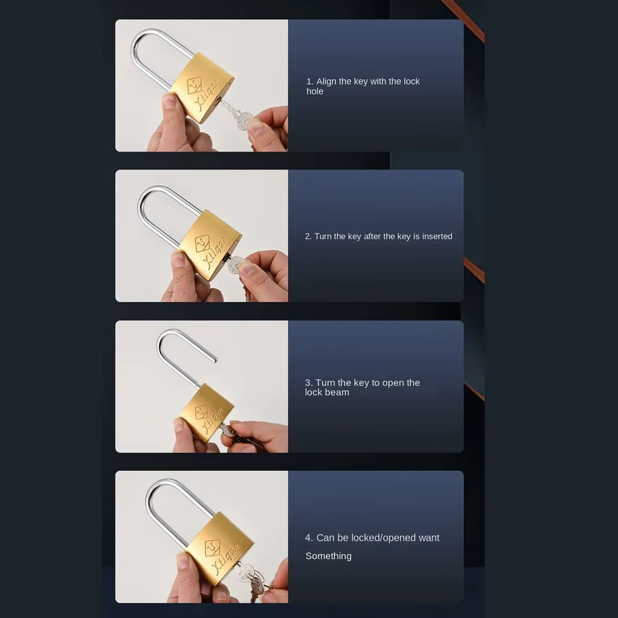 Sicherheitsvorhängeschloss aus Messing in Gold mit 3 Schlüsseln für Reisekoffer und Haushalt - Bild 4