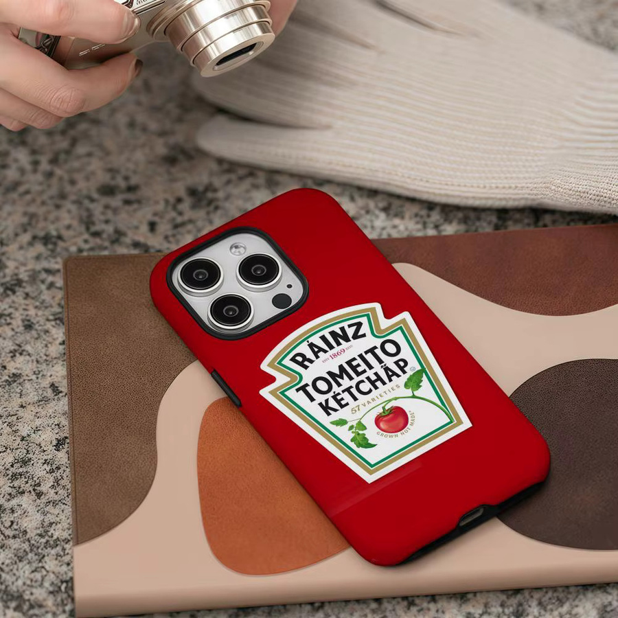 Handyhülle Heinz Tomatos Ketchup Design für iPhone 17 16 15 14 13 12 Pro Max Plus in Rot und Weiß mit glänzender HD-Doppelschicht-Flüssighartschale - Bild 4