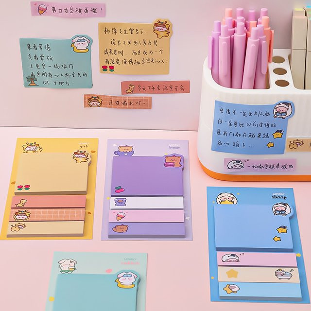 Kawaii Cartoon Haftnotizen als bunte Memo Pads und Index Label Aufkleber für die Schule in Mehrfarbig - Bild 1
