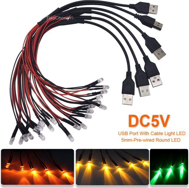 TiaoChongYi LED-Modelllicht mit DC5V USB-Anschluss und 5 mm vorverdrahteten runden LEDs in Rot, Grün und Blau für dein DIY-Nachtlicht - Bild 1