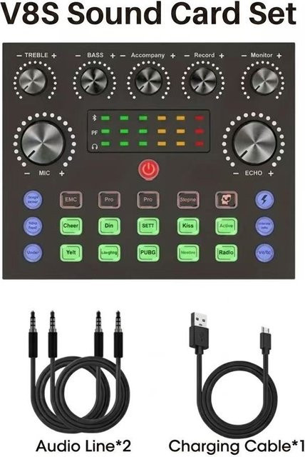 ZFSZ Studio V8S Live Soundkarte Podcast-Equipment-Bundle mit Condenser-Mikrofon-Set für Musik- und Live-Streaming in Weiß oder Schwarz - Bild 1