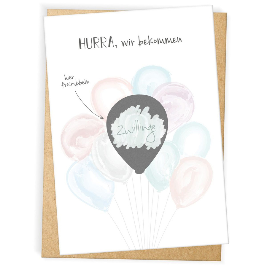 Mintkind Baby-Rubbelkarte für die Schwangerschaft mit dem Motiv Wir bekommen Zwillinge in Multicolor und Weiß - Bild 1