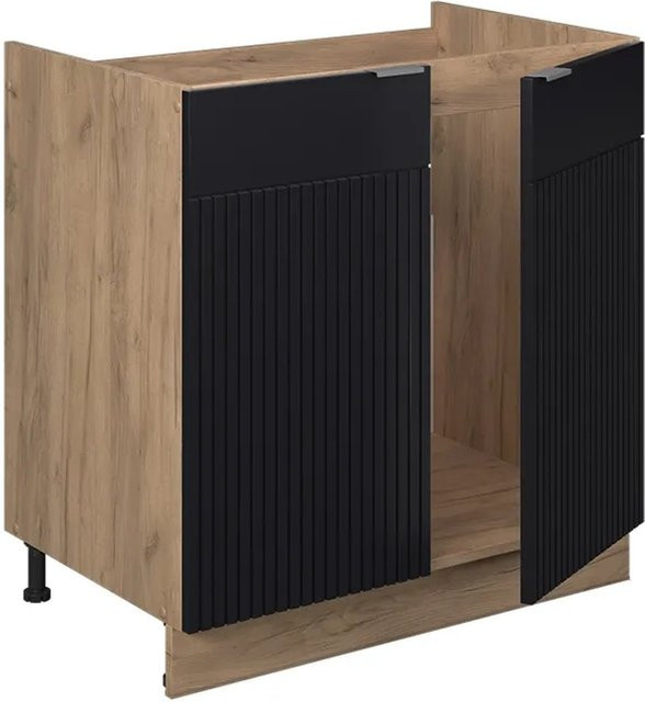 Vicco Spülenunterschrank Fame-Line Eiche Schwarz gestreift mit Soft-Close-Scharnieren Breite: 80 cm - Bild 2