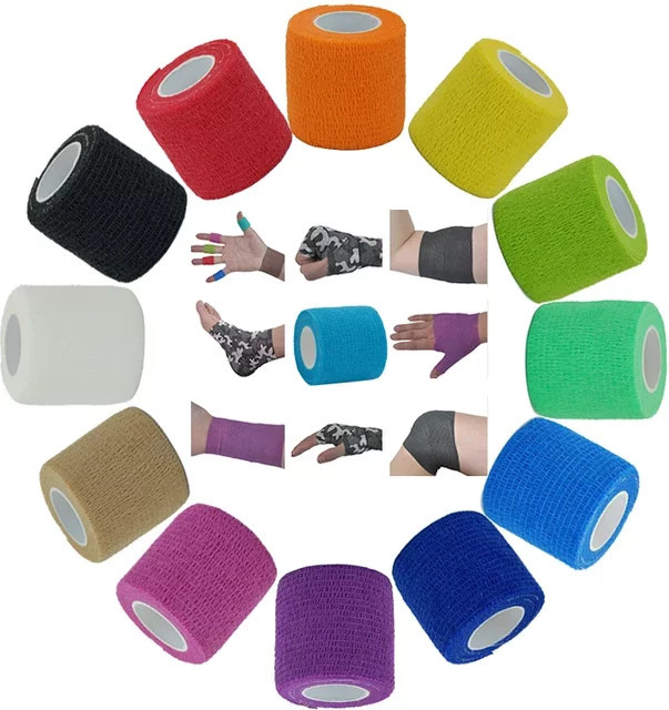 Selbstklebende kohäsive Vlies-Bandage für Sport und Befestigung, elastisches Band in verschiedenen Breiten, Mehrfarbig - Bild 1
