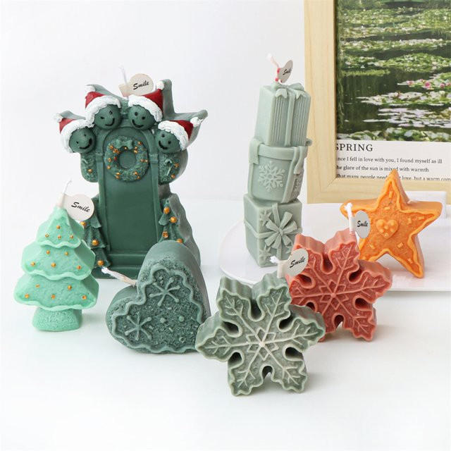 Silikon Kerzenform für Weihnachtsdekoration mit Motiven wie Baum, Schnee, Blume und Stern für DIY Gips- und Kerzenhandwerk - Bild 1