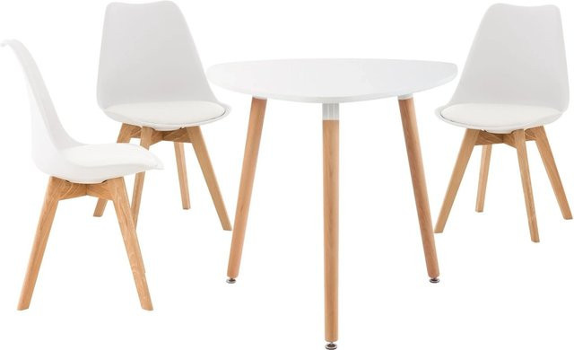 DELUKE Essgruppe AALEN in Weiß mit Tisch und 3 Stühlen aus Buchenholz und MDF, B/T/H: 150 x 150 x 83 cm - Bild 1