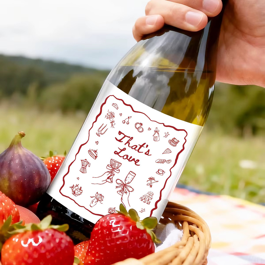 4 Stück romantische Weinflaschen-Aufkleber mit floralem Design in Weiß für Valentinstag, Hochzeit und Jahrestag - Bild 4