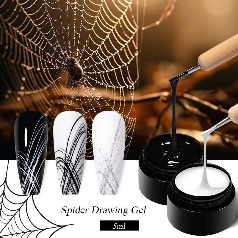 MEET ACROSS Spider Drawing UV-Gel Nagellack, 5 ml, Schwarz, Weiß, Gold, Silber - Bild 4