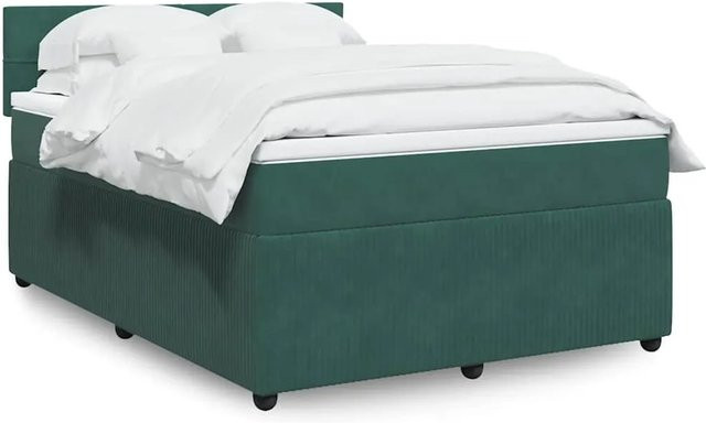 vidaXL Boxspringbett mit Matratze aus Samt in Dunkelgrün mit USB-Anschluss und Unterbettbeleuchtung, B/T: 160 x 200 cm - Bild 1