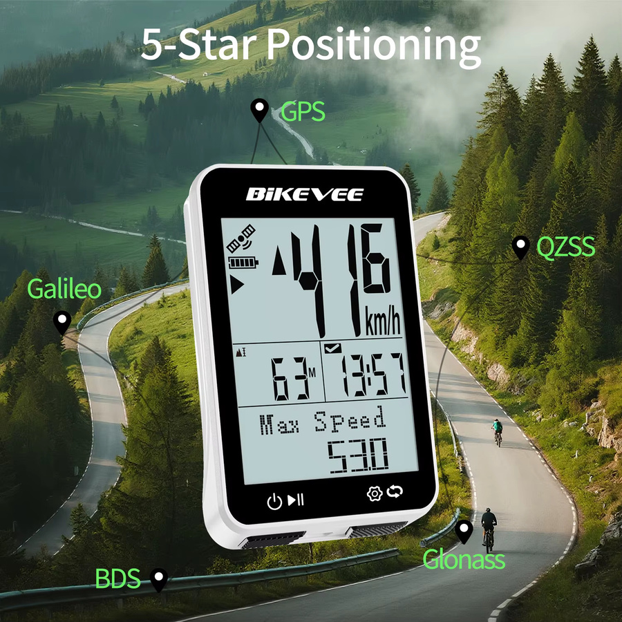 Bikevee Kabelloser GPS Fahrradcomputer in Schwarz-Weiß mit Kilometerzähler, Stoppuhr und wasserdichter Funktion - Bild 3