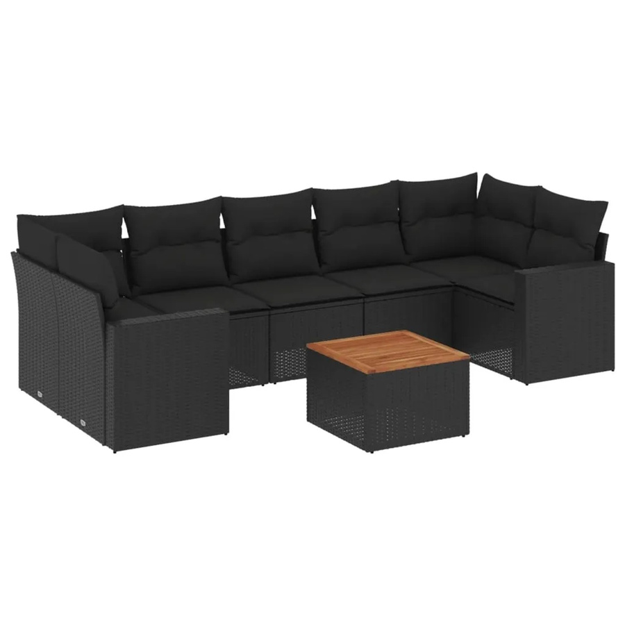 vidaXL 8-tlg Garten-Sofagarnitur mit Kissen aus Poly-Rattan und Akazienholz in Schwarz und Braun - Bild 2