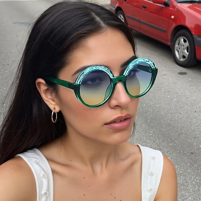 YuYing Sonnenbrille, Damen, Vollrand, rund, Kunststoff, grün, blau - Bild 1