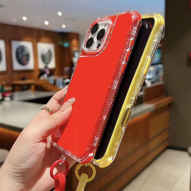 RUWANHU 3in1 Lanyard Schutzhülle für iPhone 16 15 14 13 12 11 Pro Max Mini aus TPU und transparentem PC in Schwarz, Rot oder Transparent - Bild 3