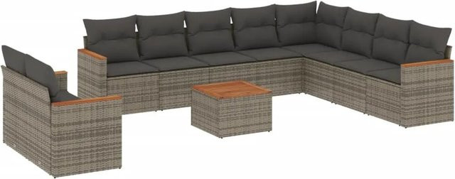 vidaXL 11-tlg Garten-Sofagarnitur Modell 40 aus Poly Rattan und Akazienholz in Grau - Bild 1