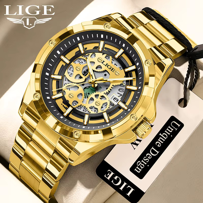 LIGE Armbanduhr, Chronograph, Quarz, Gold, Edelstahl, Herren - Bild 6