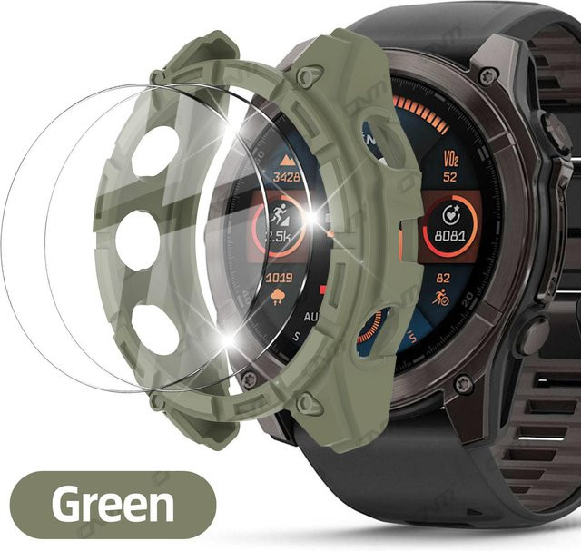 MY-CASE Schutzhülle und Displayschutzfolie für Garmin Fenix 8, Grün, Silikon - Bild 1
