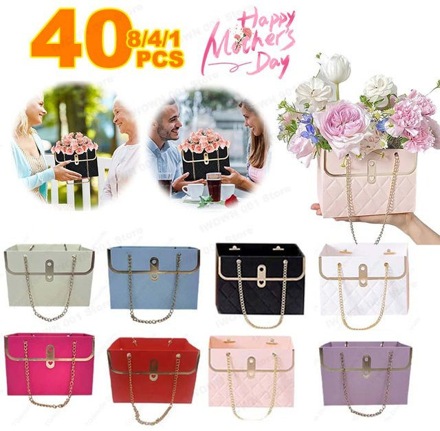 Tragbare Blumen-Geschenktasche aus Papier in Blau für Valentinstag, Geburtstag oder Muttertag - Bild 1