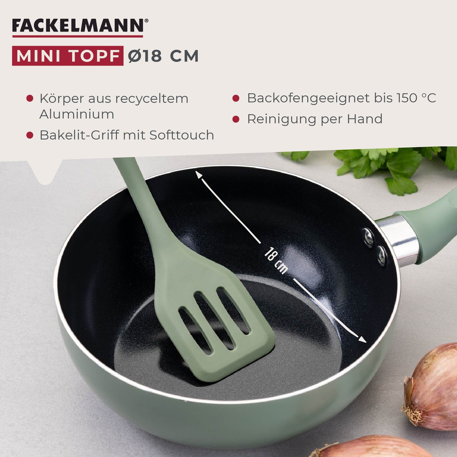 Fackelmann Mini Cooking Wokpfanne aus Aluminium mit Keramikbeschichtung in Grün, Durchmesser: 18 cm - Bild 3