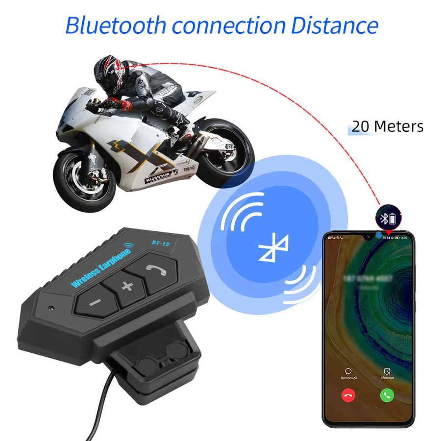 kebidumei Bluetooth 5.0 Motorradhelm-Headset in Schwarz mit Stereo-Musik, Freisprechlautsprecher und IP67 Wasserdichtigkeit - Bild 3