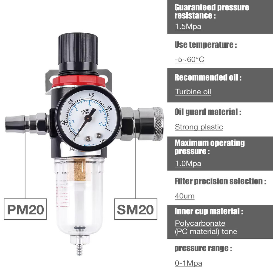 DECWLS AFR2000 Pipeline-Pneumatikfilter mit 1/4'' Anschluss und Kupferfilterelement als Luftdruckregler und Öl-Wasser-Abscheider für Luftkompressoren und Pneumatikwerkzeuge in Messing - Bild 3