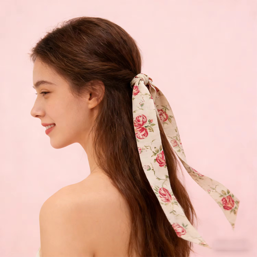 OEMOO Leinenrollenband mit Rosendruck in Gelb und Beige für DIY Haarschmuck und Geschenkverpackungen - Bild 2