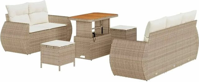 vidaXL Garten-Sofa-Set 8-teilig aus Poly-Rattan in Beige mit Polstern und Tisch - Bild 1