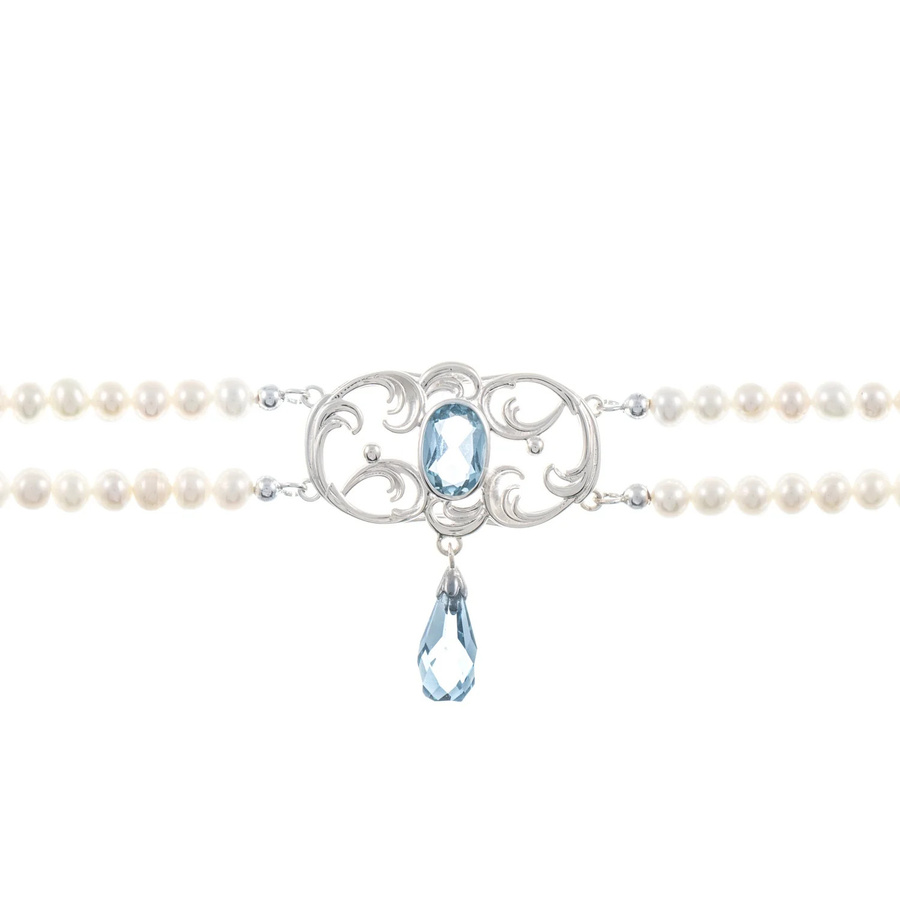 Collier Choker 925 Silber, Zirkonia hellblau, Perle - Bild 1