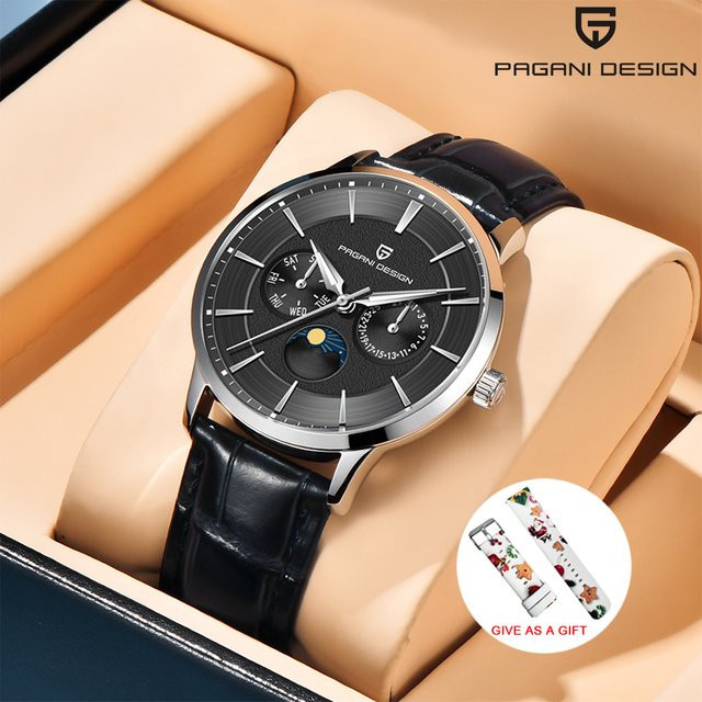 PAGANI DESIGN Armbanduhr, Edelstahl, Leder, Blau, Herren - Bild 1