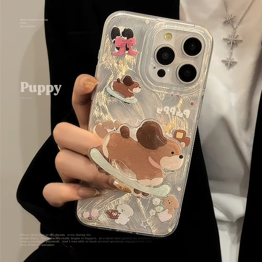 MUQGEW Stoßfeste Handyhülle mit süßem Cartoon-Skateboard-Welpen Design für iPhone 11 bis iPhone 16 Pro Max, Transparent - Bild 2