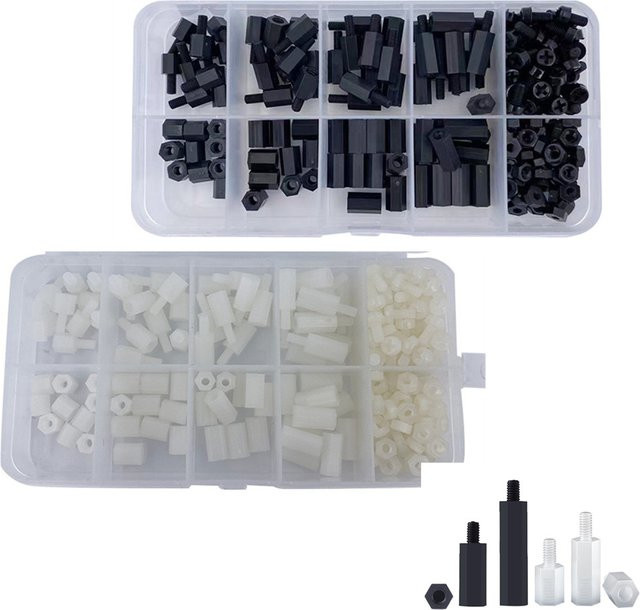 JARBLUE Nylon Abstandshalter Set mit Schrauben und Muttern in Schwarz oder Weiß, M2 M2,5 M3 M4 Hex Standoff Spacer aus Kunststoff - Bild 1