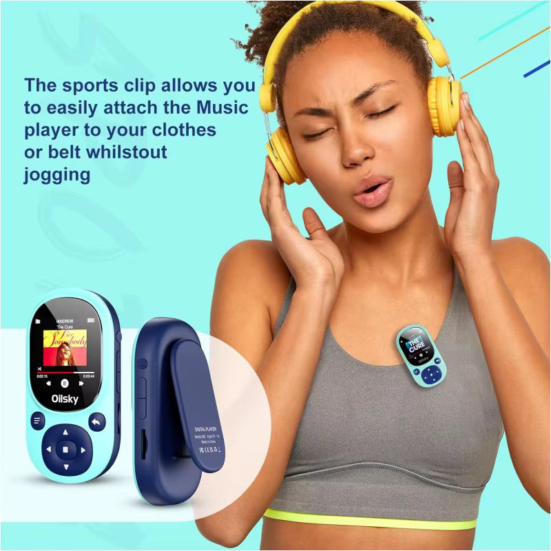 Oilsky Sport Clip MP3-Player mit Bluetooth, 32GB Mini Musik-Player in Blau mit FM-Radio, Sprachaufzeichnung und Schrittzähler - Bild 2