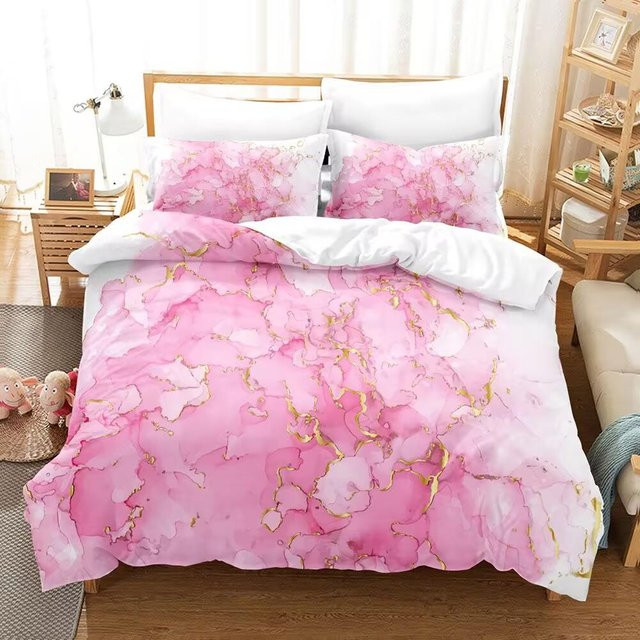 Lodestar Bettwäscheset mit Marmor-Design aus Mikrofaser, Weiß und Pink, B/H: 172 x 218 cm - Bild 1