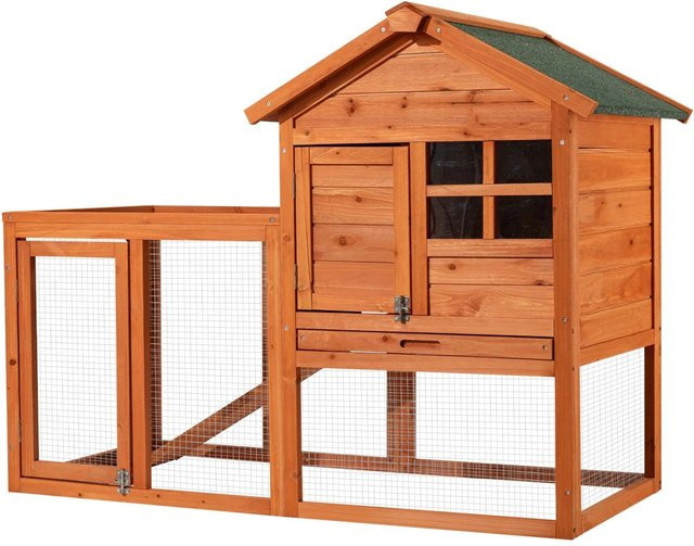 Wiltec Hasenstall Freilaufgehege als Kaninchenkäfig aus Fichtenholz in Bronzebraun, B/T/H: 122,0 x 63,0 x 92,0 cm - Bild 1