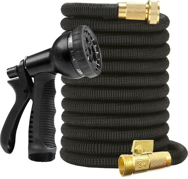 GOUN HOSE dehnbarer Gartenwasserschlauch in Schwarz mit doppeltem Metallverbinder und Hochdruck-Schlauchrolle für die Garten- und Farmbewässerung - Bild 1
