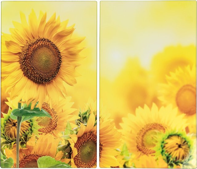 Genialo Herdabdeckplatten Sonnenblume aus Glas, 2 Stück, Gelb, rechteckig - Bild 1