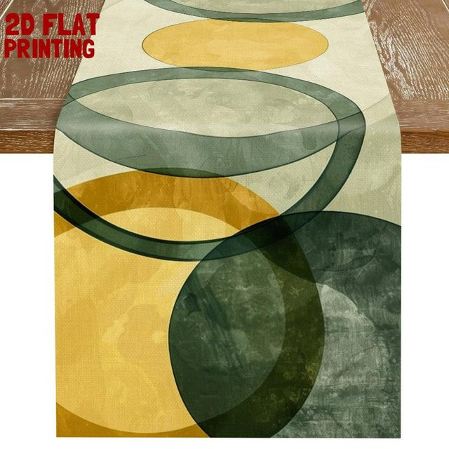 JINGYUE Pet Tischläufer mit abstraktem geometrischem Kreismuster in Gelb und Grün, B/H: 40 x 140 cm - Bild 1