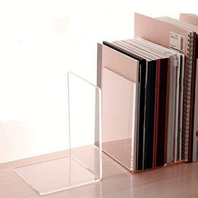 Moderne L-förmige Buchstützen aus transparentem Acryl zur Organisation deines Schreibtischs - Bild 3