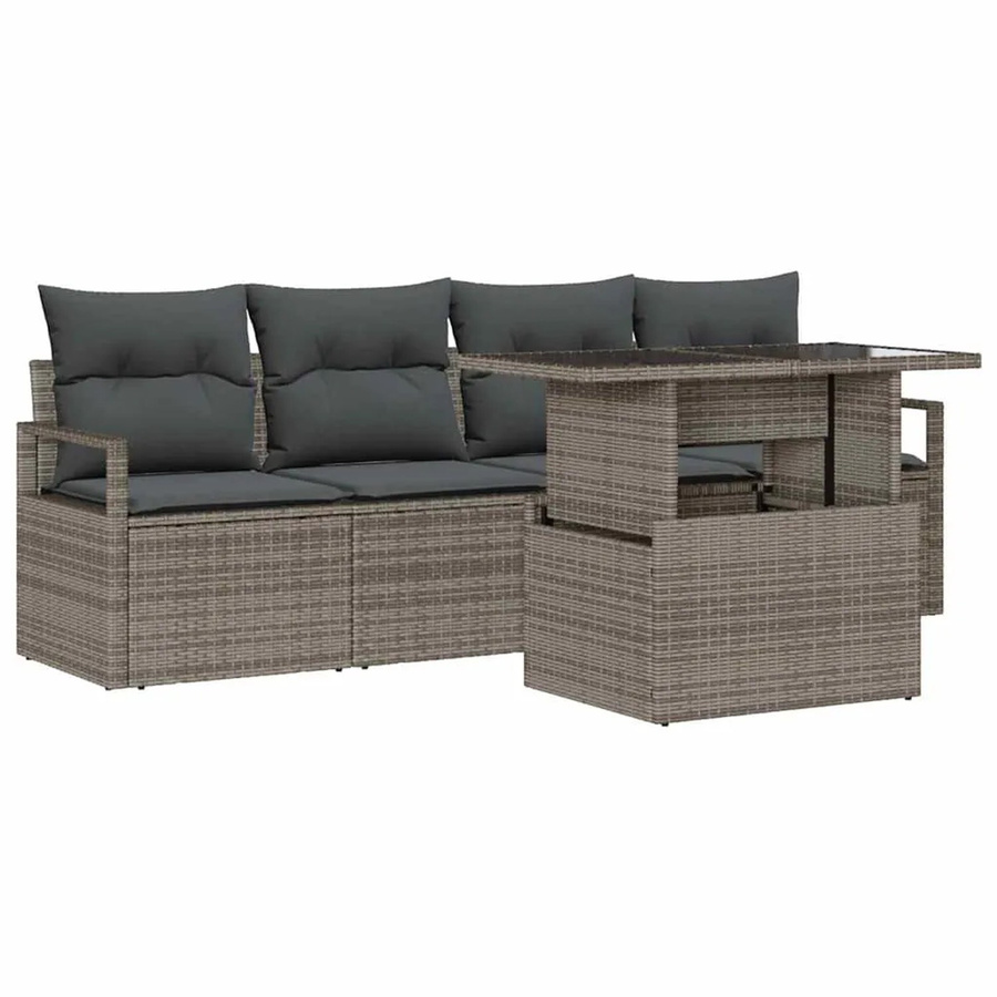 vidaXL Garten-Sofa-Set aus Poly Rattan in Grau mit 5 Teilen, Polsterung und integriertem Stauraum - Bild 2