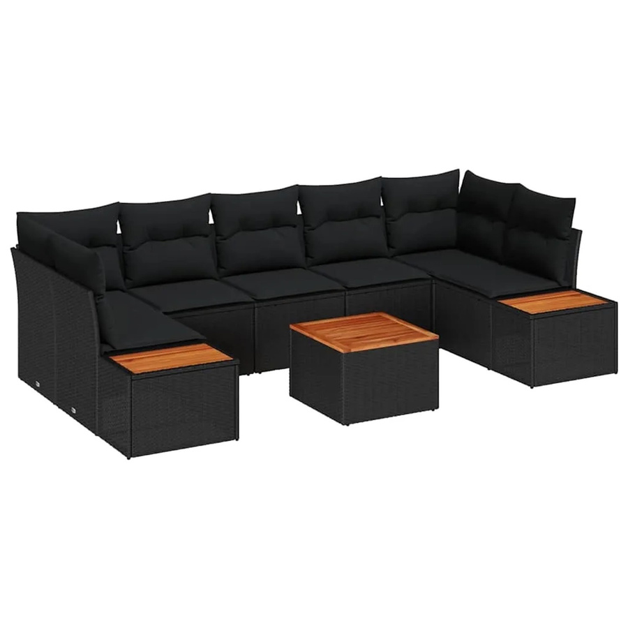 vidaXL Garten-Sofa-Set aus Poly Rattan in Schwarz mit 8 Teilen, modernem Design und Kissen inklusive Stauraum - Bild 2