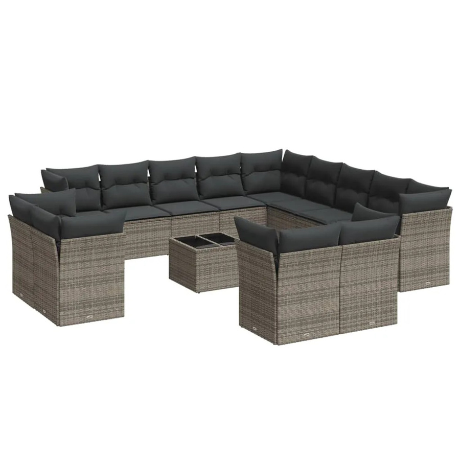 vidaXL 14-tlg Garten-Sofagarnitur Modell 5 aus Poly Rattan mit Kissen in Grau - Bild 2