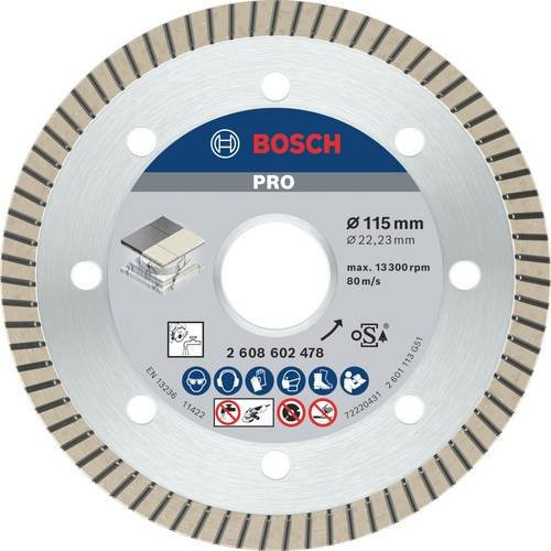 Bosch Diamanttrennscheibe Best for Ceramic Extra-Clean Turbo für Porzellan Durchmesser: 115 mm, Bohrung: 22,23 mm, Dicke: 1,4 mm, Breite: 7 mm - Bild 1