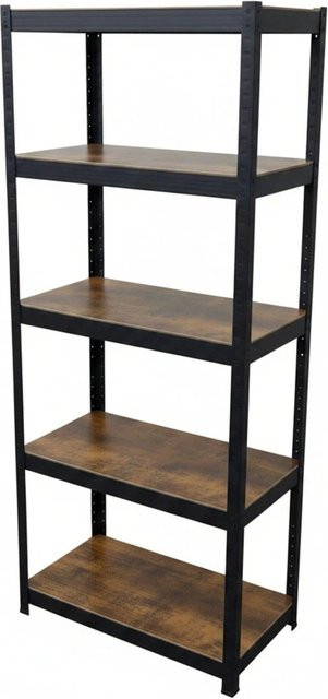 Relaxdays Schwerlastregal aus Stahl und MDF in Schwarz mit verstellbaren Regalböden im Industrial-Design, H x B x T: 168 x 80 x 40 cm - Bild 1