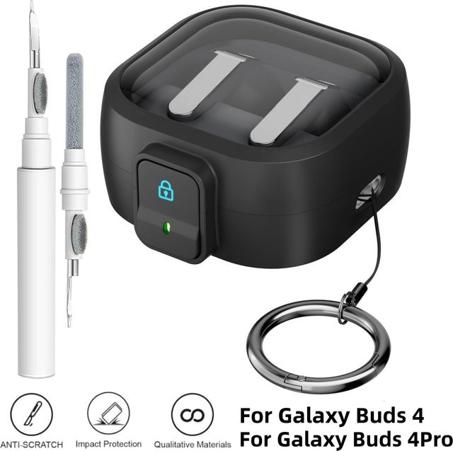 Schutzhülle für Samsung Galaxy Buds 4/4 Pro mit Sicherheitsverschluss-Clip und Reinigungsset in Schwarz oder Blau - Bild 1
