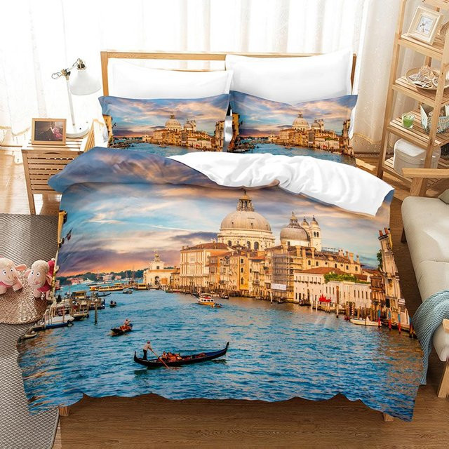 Bettwäscheset Your Warm Home mit Palmen und Meereswellen Motiv, 2-teilig aus Polyester, Blau, B/H: 133 x 70 cm und 2 x 50 x 70 cm - Bild 1